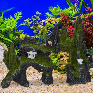 Relaxdays Aquarium Deko Felsen Polyresin Grau Grün 17 cm x 23,5 cm x 8,5 cm 450 g