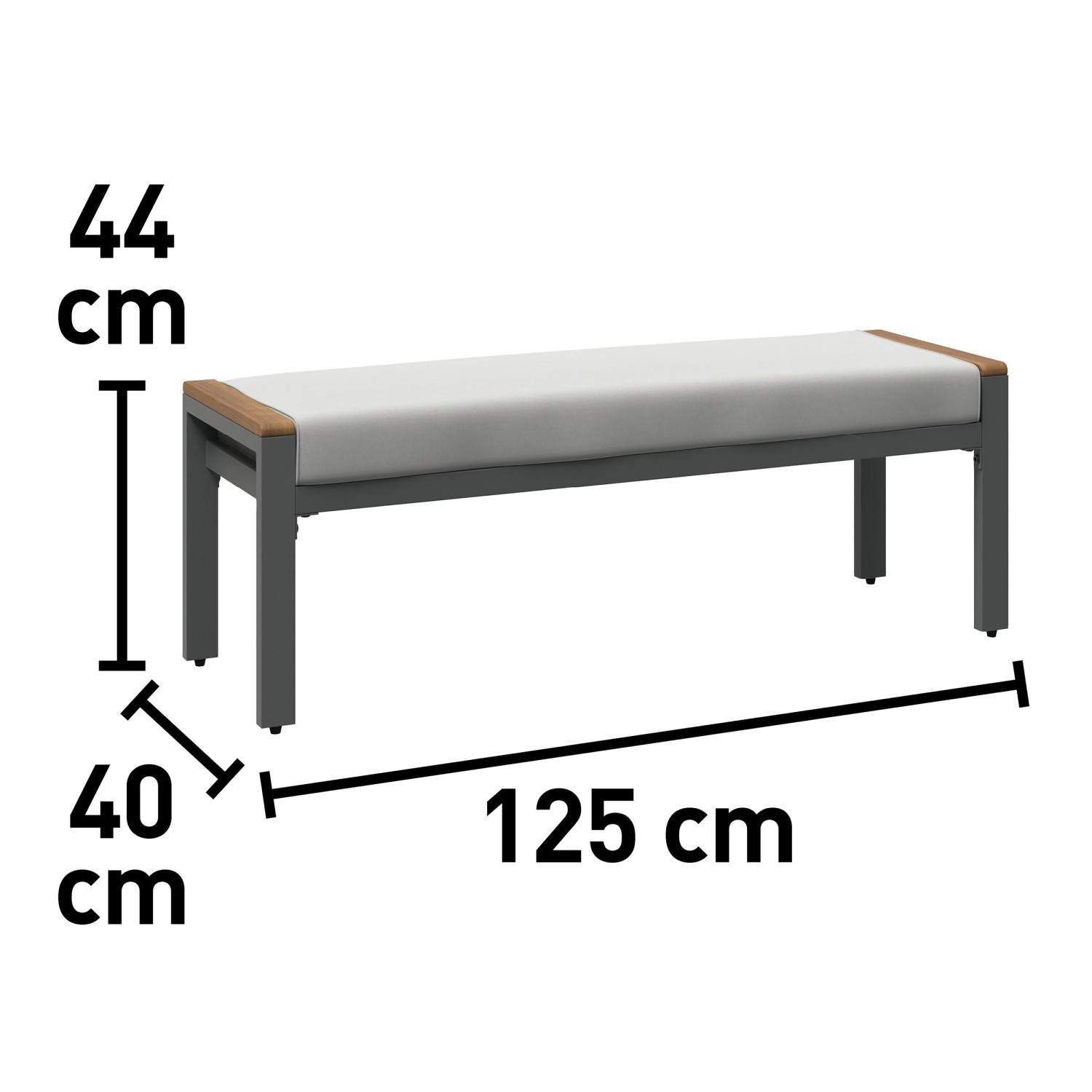 Moonbeam Lounge 2-Sitzer Bank, Teil der 5-teiligen Essgruppe, mit Maßen.