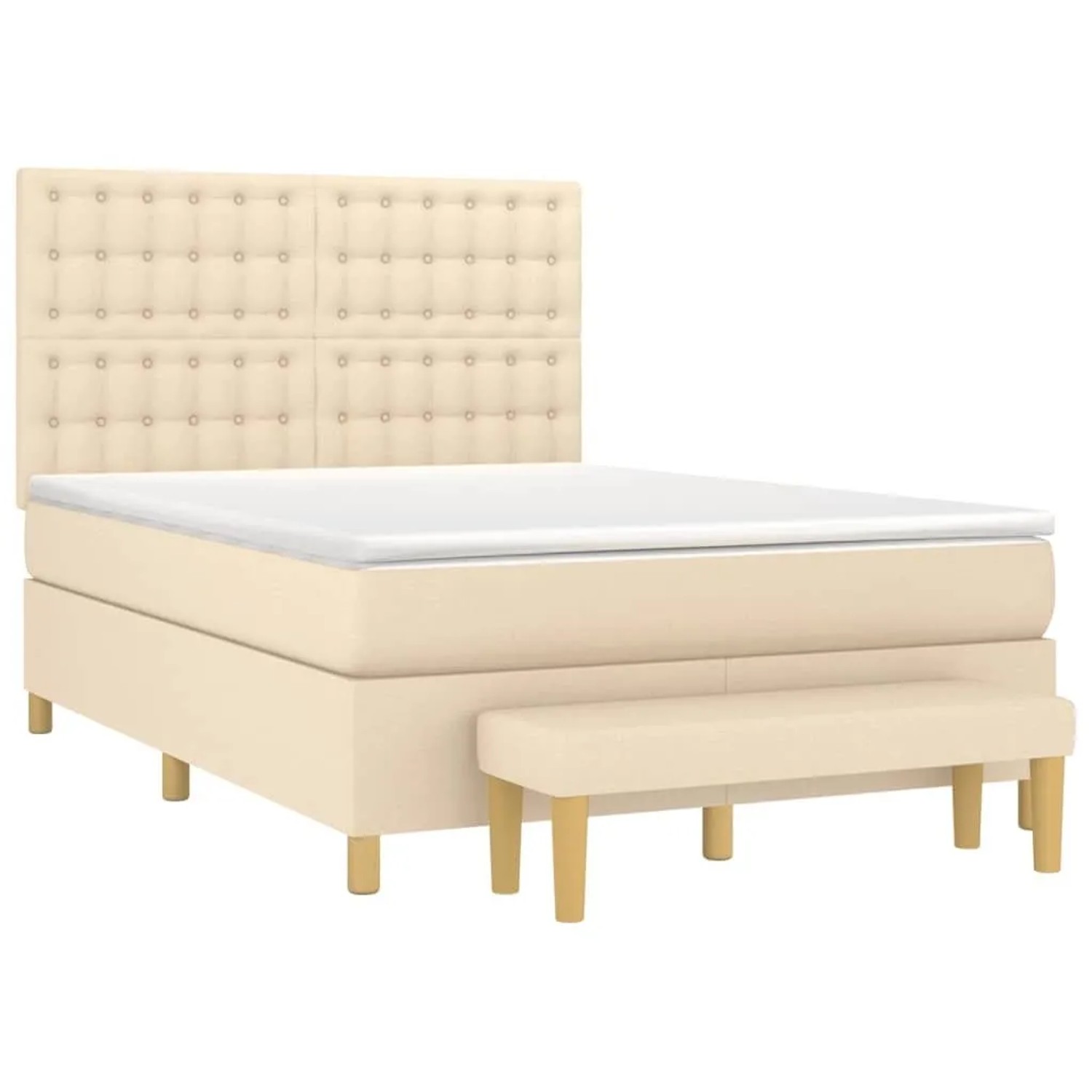 vidaXL Boxspringbett mit Matratze Creme 140x190 cm Stoff 3137474