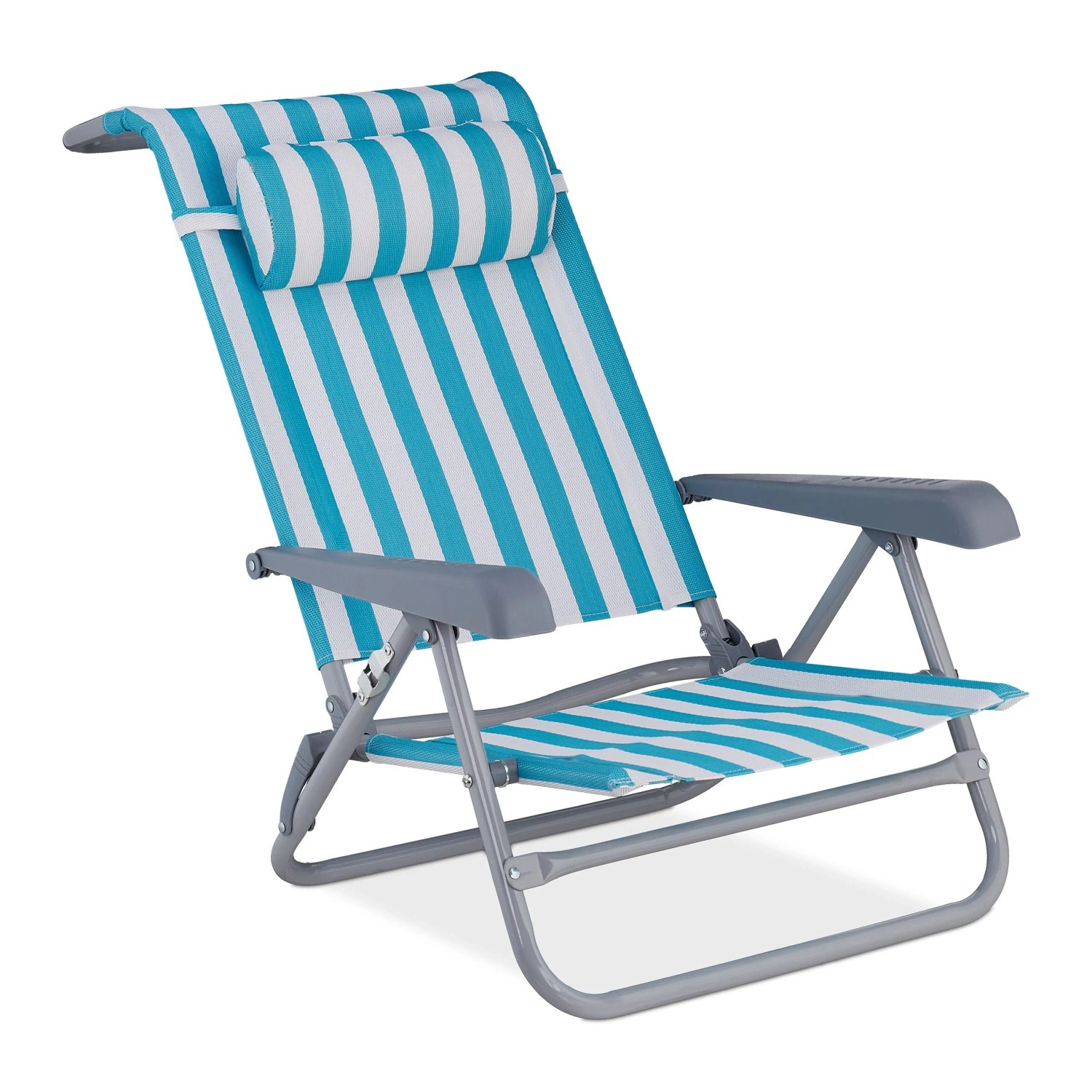 Relaxdays Liegestuhl Stahl Textilene Blau Weiß Klappbar 8 Stufig Verstellbar Gestreift mit Nackenkissen 38 cm x 59 cm x 112 cm 3,9 kg