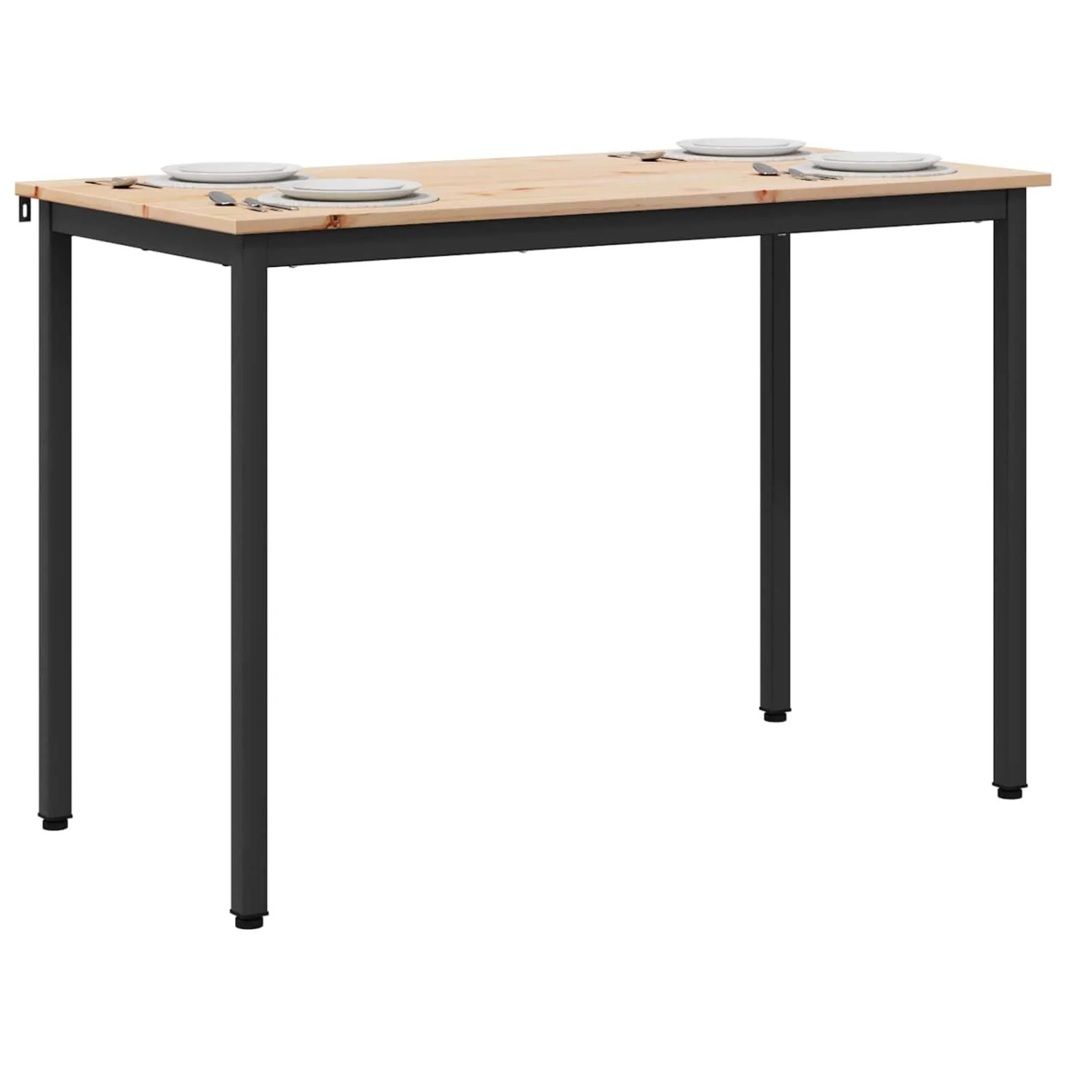 vidaXL Esstisch aus hellem Kiefernholz mit schwarzen Metallbeinen, modern und für 4 Personen gedeckt.