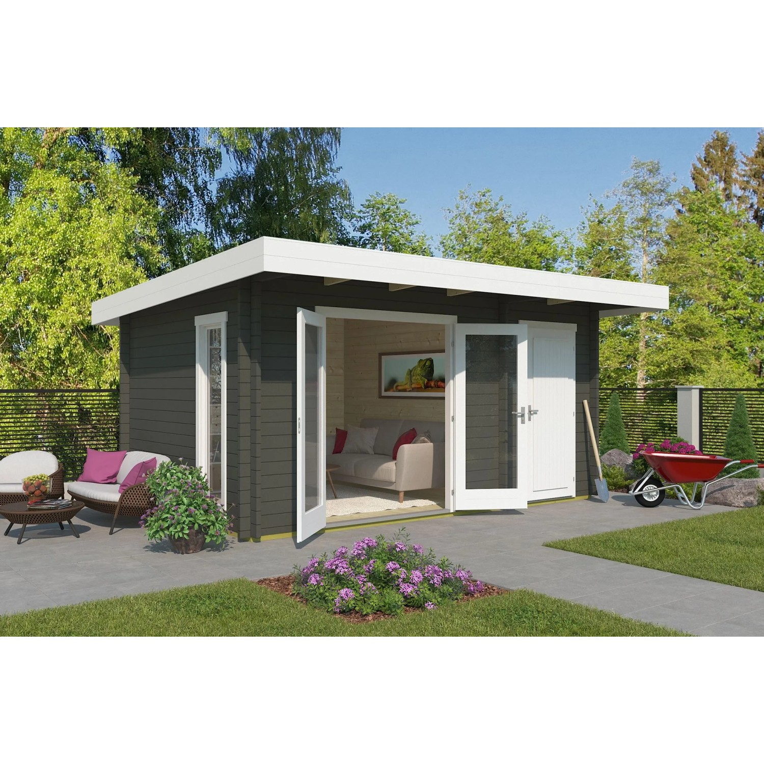 Lasita Gartenhaus Chameleon 44 Grau-Grün 450 cm x 300 cm