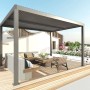 Anthrazitfarbene MCW Pergola L46 mit Seitenwand, 3x4m, Aluminiumgestell. Terrassenüberdachung mit Lamellendach.