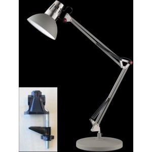 Graue Fischer & Honsel Tischleuchte Pit mit flexiblem Arm und Klemmfuß.