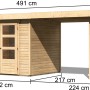 Karibu Express Gartenhaus Speedy B Set mit Schleppdach, naturbelassen, Maße sichtbar.