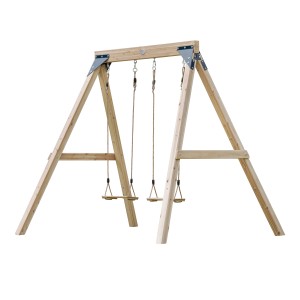 Axi Doppelschaukel Yuna aus Holz, braun, mit zwei Schaukelsitzen. Ideal für den Garten.