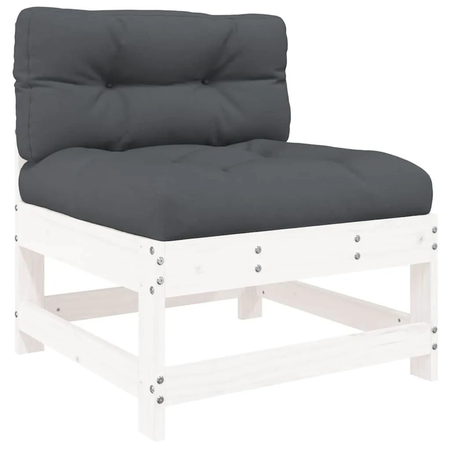 vidaXL Mittelsofa mit Kissen Weiß Massivholz Kiefer 825549