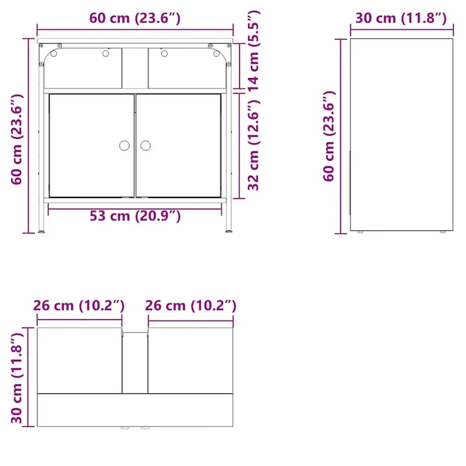 vidaXL Waschbeckenunterschrank Altholz-Optik 60x30x60 cm Holzwerkstoff 862232_15