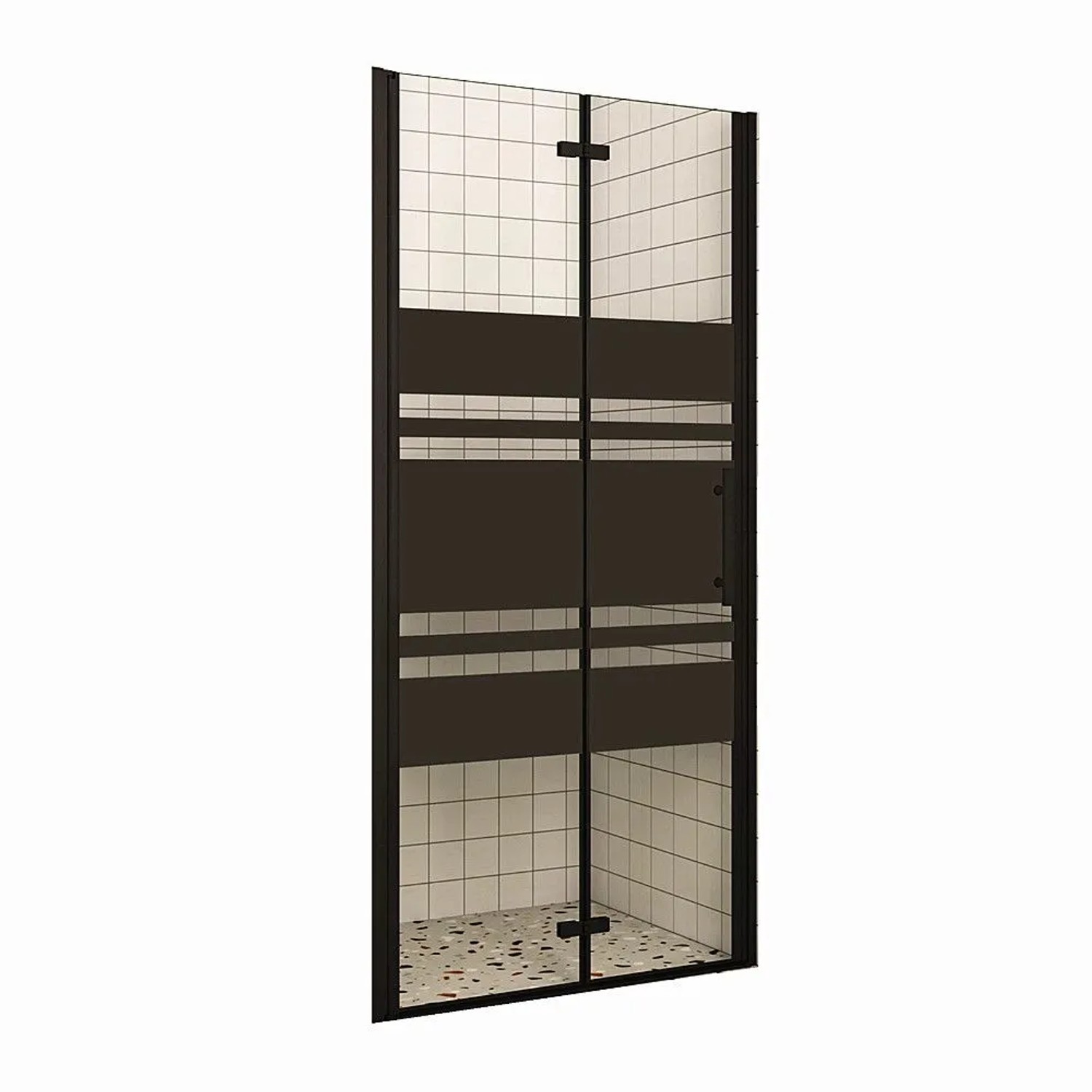 Duschparadies Duschtür Falttür 110 x 195cm Nischentür Drehtür Glastür Duschwand 6mm Nano Gestreiftesglas Schwarz Links