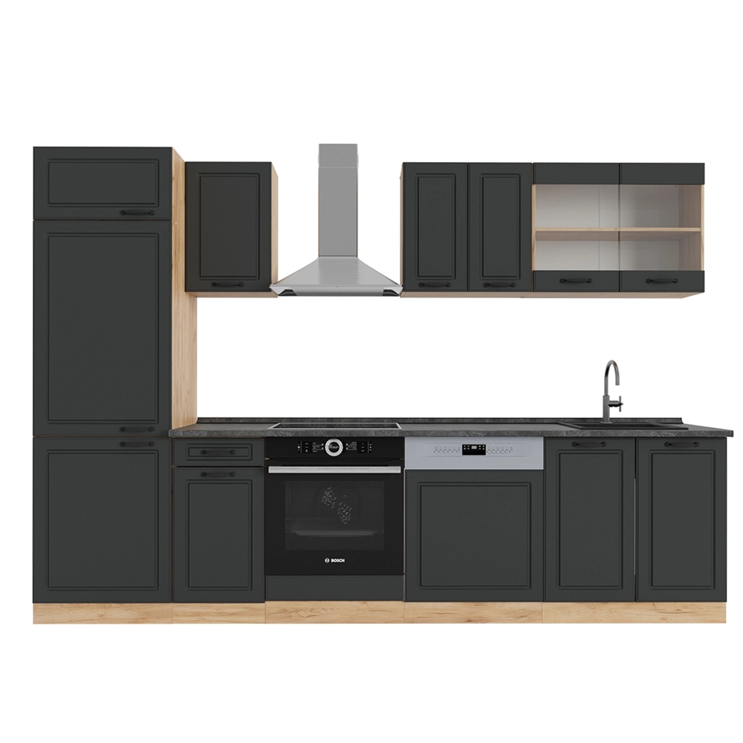 Vicco R-Line Küchenzeile Anthrazit Landhaus/Goldkraft Eiche 300 cm AP Anthr günstig online kaufen