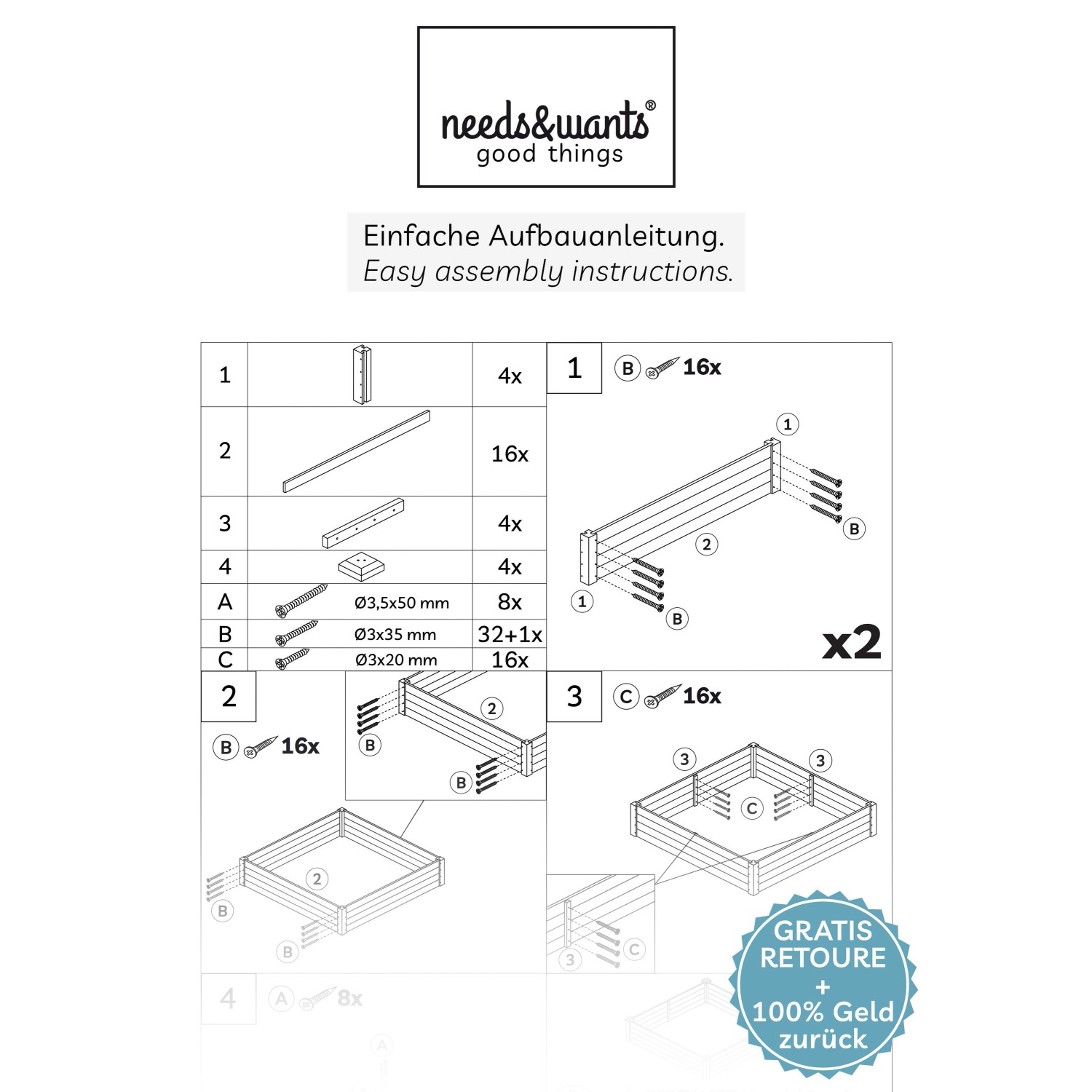 Aufbauanleitung für needs&wants Hochbeet Growy2, Möbel Kategorie.