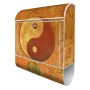 Weißer Banjado Design Briefkasten mit Yin Yang Motiv und Zeitungsfach, 39x47x14cm.
