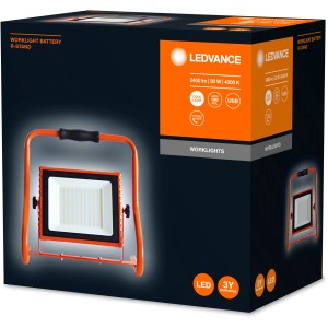 Ledvance LED-Arbeitsleuchte Worklight 30W mit Akku, im Karton. Tragbarer LED-Baustrahler für Werkstatt und Baustelle.