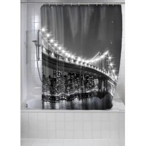 Wenko Duschvorhang Brooklyn Bridge mit LED-Beleuchtung, Fotodruck New York bei Nacht.