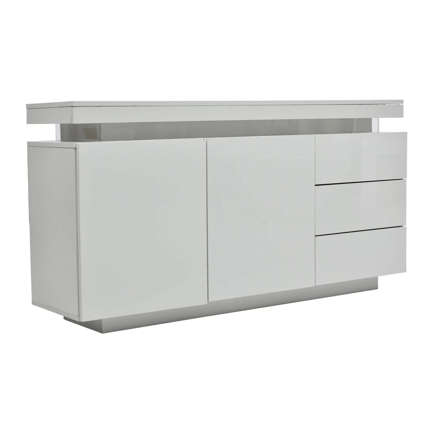 okwish Sideboard mit 2 Türen 3 Schubladen LED Wohnzimmer 140x35x72cm Weiß