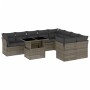 Graue 10-tlg. vidaXL Garten-Sofagarnitur aus Rattan mit Tisch und Kissen.