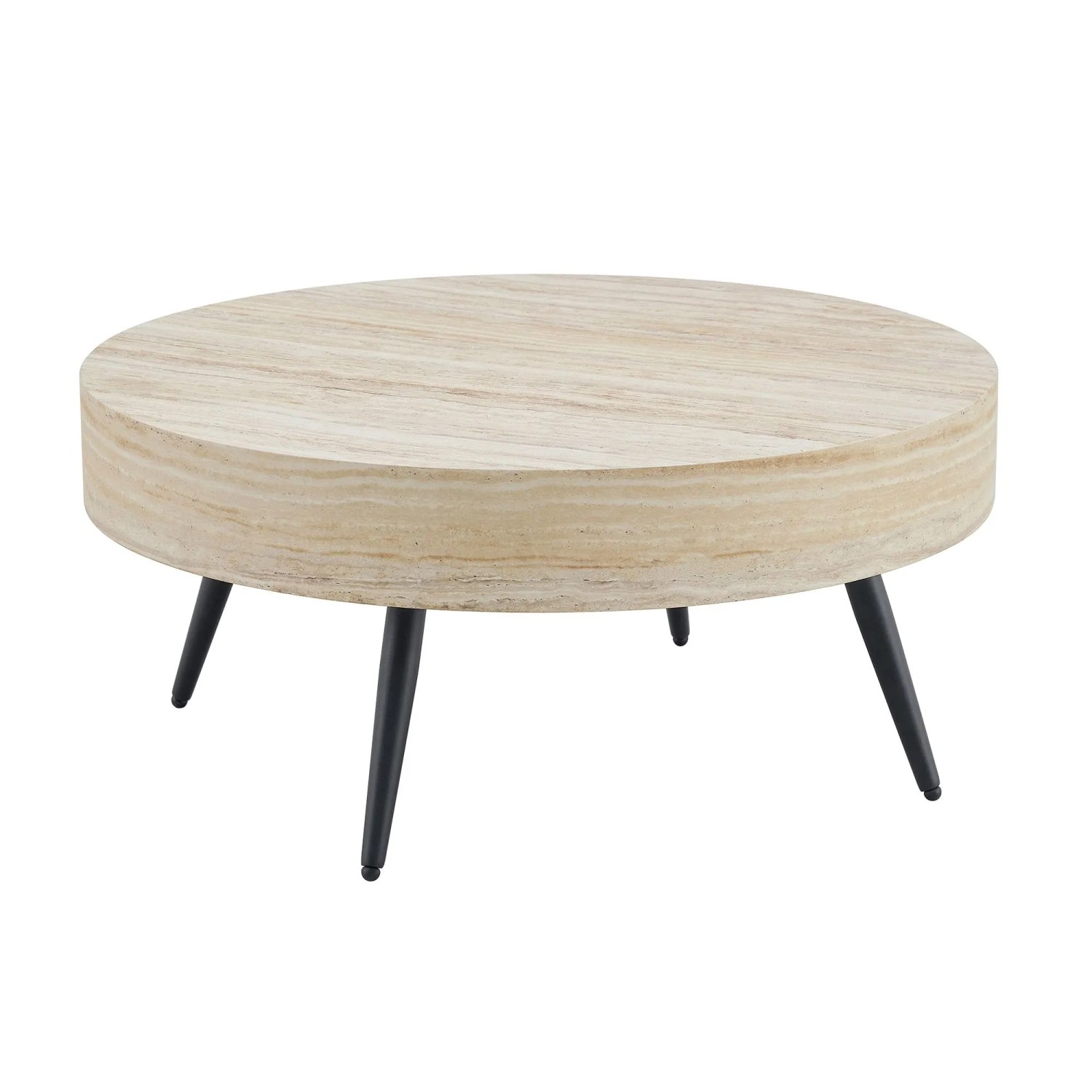 Okwish Couchtisch Mit Rundem Design Und Metallbeinen Für Wohnzimmer Cm 70x70x35 Natur