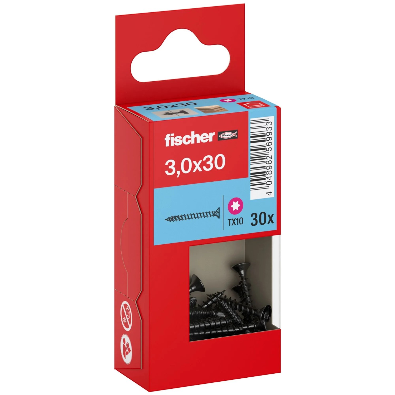 Fischer Schraube PowerFast II Senkkopf TX Vollgewinde Ø 3 x 30 mm Schwarz 30 Stk