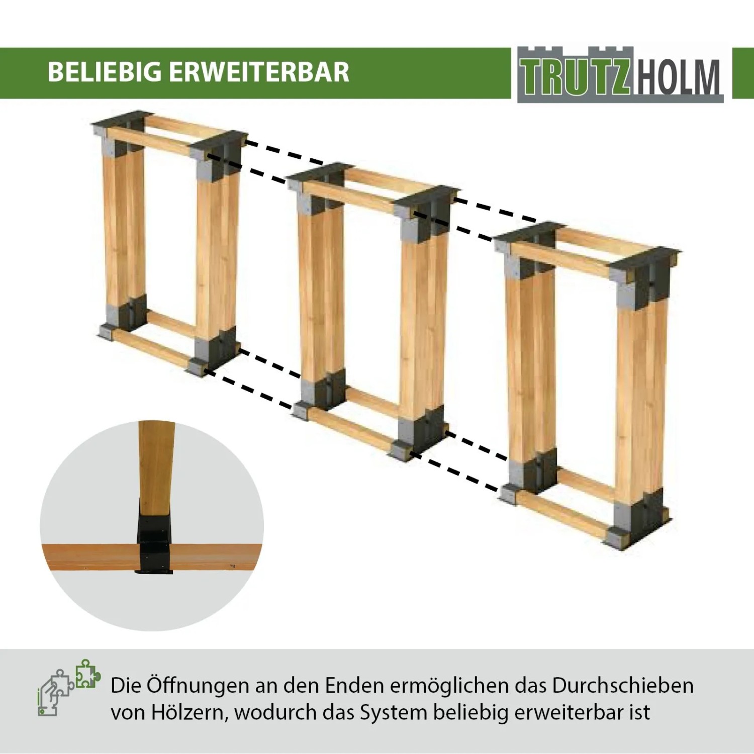 TRUTZHOLM Holzstapelhilfe 4er Set aus Stahl, schwarz lackiert, für Kaminholzregal.