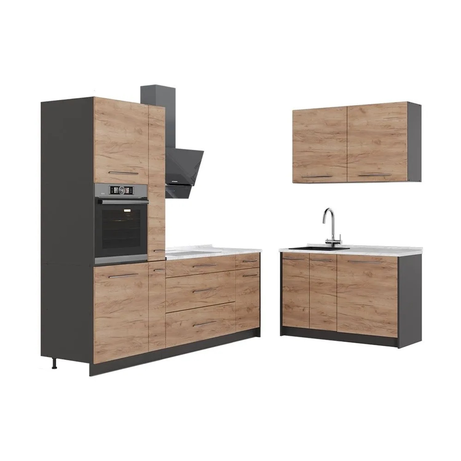 Vicco Küchenzeile Fame-Line Goldkraft Eiche/Anthrazit 220 x 207 AP Marmor Art Nr 64949