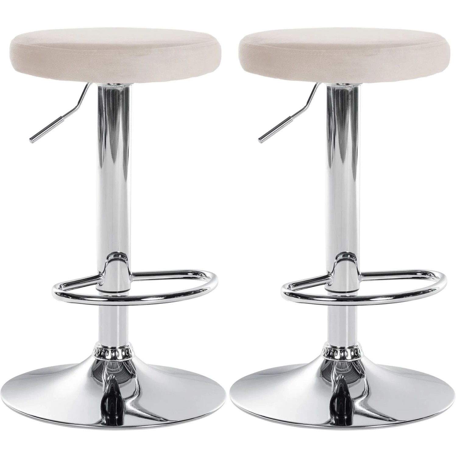 CLP 2er Set Barhocker Ponte Samt Metall in Chromoptik/creme