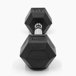 Schwarze Suprfit Hex Gummi-Kurzhantel 5 kg mit gerändeltem Griff. Ideal für Sport & Fitnessgeräte.