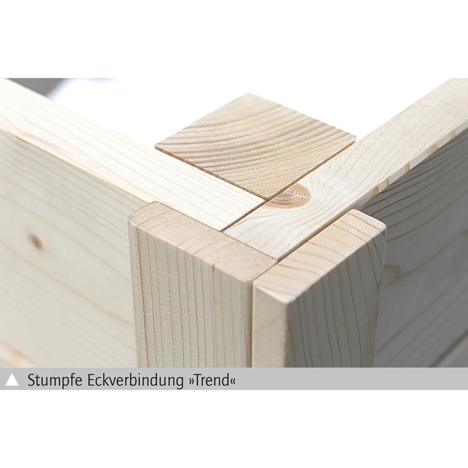 Detailaufnahme Eckverbindung des Skan Holz Gartenhauses Hengelo aus Holz.