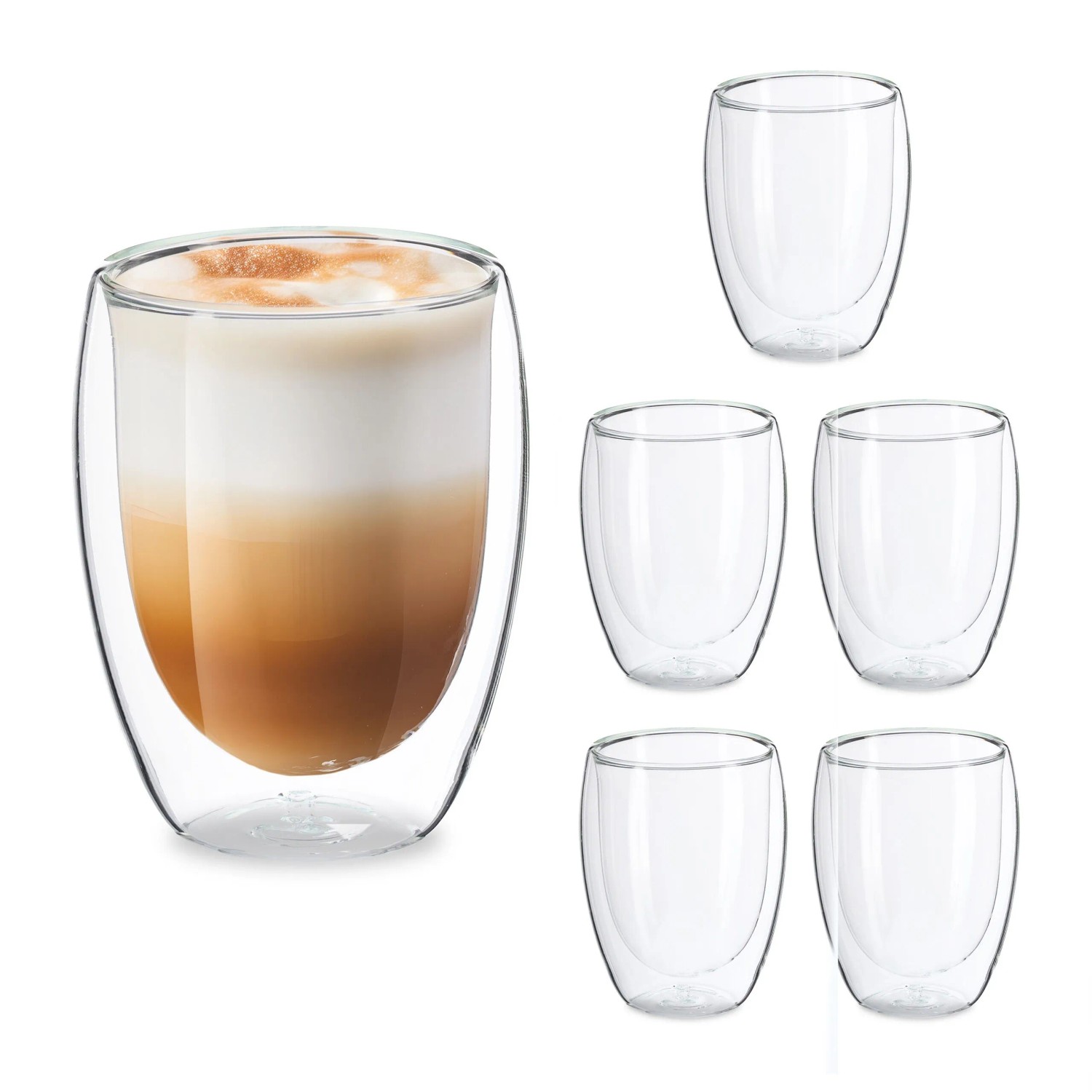 Relaxdays Latte Macchiato Gläser Borosilikatglas Transparent Doppelwandig 6er Pack 350 ml