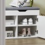 Weiße SoBuy Schuhbank FSR96-W mit grauem Sitzkissen und Schuhfächern.