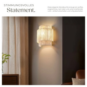Tectake Wandleuchte Lignea Lux im Boho-Stil, Naturfarben, mit dreistufigem Lampenschirm.
