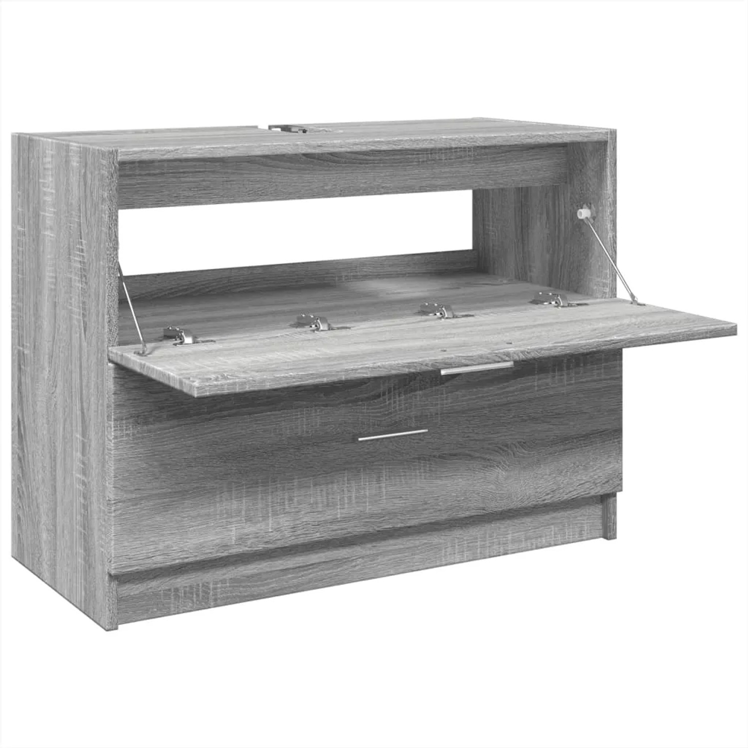 vidaXL Waschbeckenunterschrank, Grau Sonoma, mit Schublade und Fach, aus Holzwerkstoff.