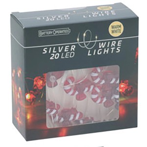 Verpackung einer LED-Lichterkette mit 3D Zuckerstangen, batteriebetrieben, warmweiß.