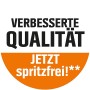 Symbol für verbesserte Qualität und Spritzfreiheit der OBI Arcticweiss Plus Wandfarbe.