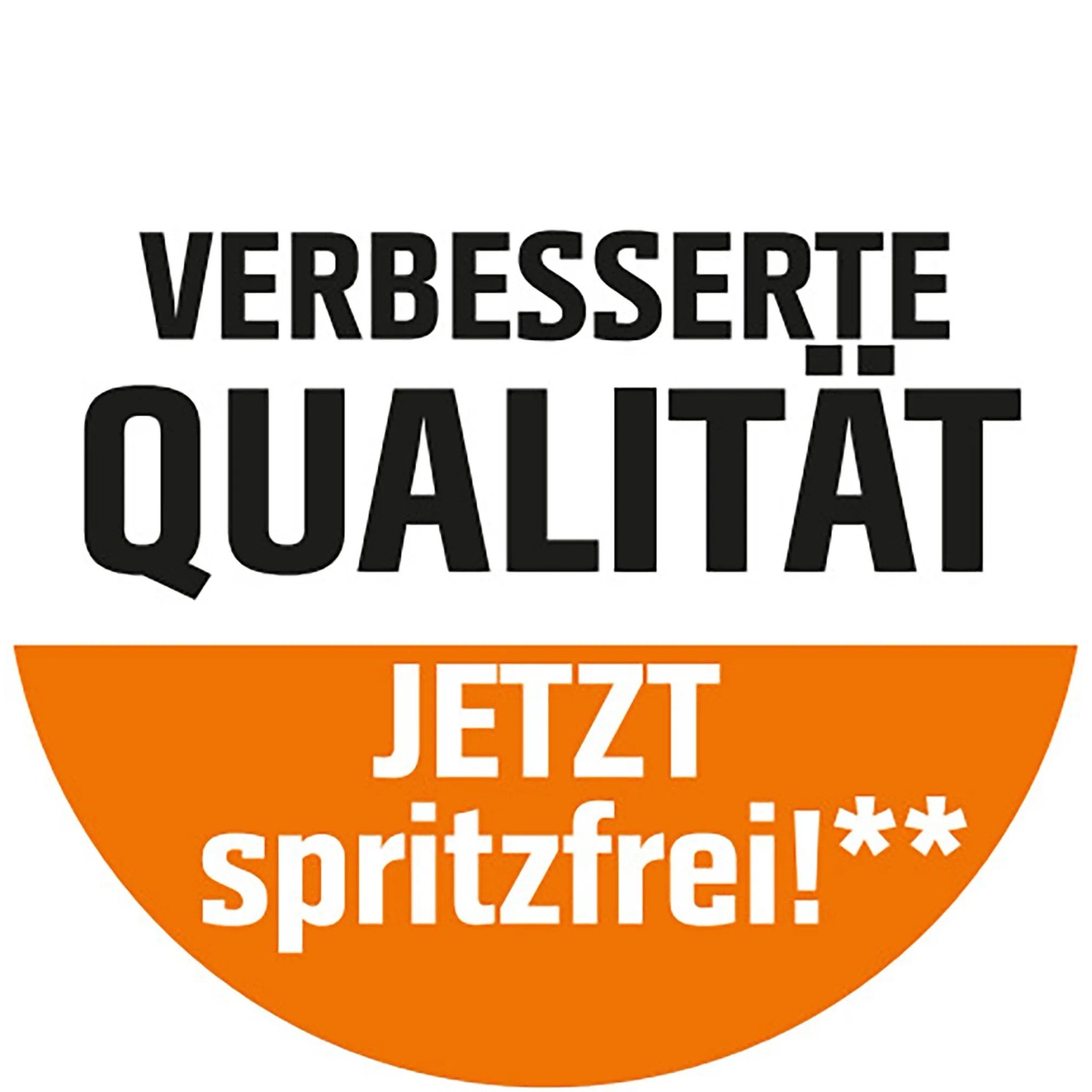 Symbol für verbesserte Qualität und Spritzfreiheit der OBI Arcticweiss Plus Wandfarbe.