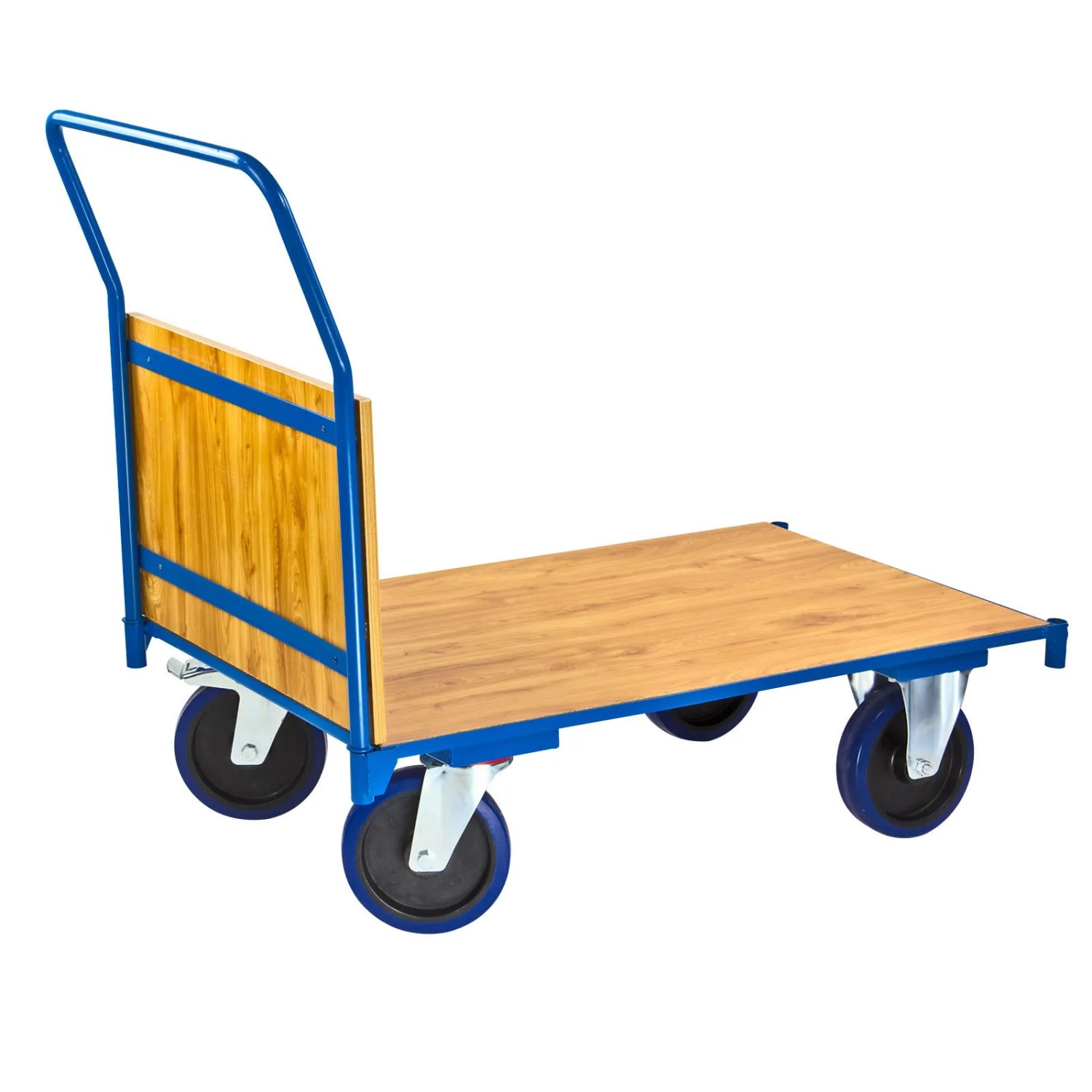 PROREGAL Transportwagen Pro, lichtblau, mit Holzplatte und abnehmbarer Stirnwand. Traglast 600 kg.