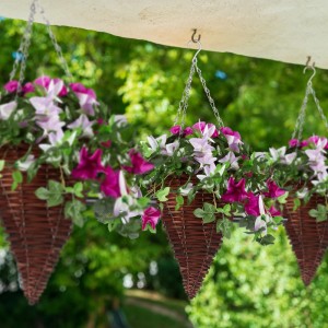 Relaxdays Blumenampel 3er Set Weide Braun Bepflanzbar 30 cm x 25 cm x 58 cm 270 g