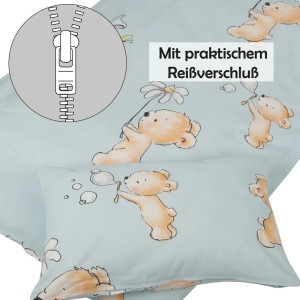 Bestlivings Kinderbettwäsche Bärchen Blau, 100x135 cm & 40x60 cm, mit Reißverschluss.
