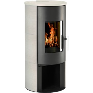 Wamsler Vitus Kaminofen, Keramik weiß, 7 kW, mit Sichtfenster und Holzfeuer.