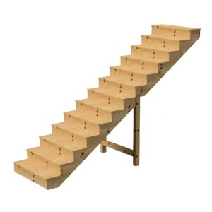 Vinuovo Holztreppe mit 13 Stufen und Setzstufen, 100cm breit, aus Nadelholz.