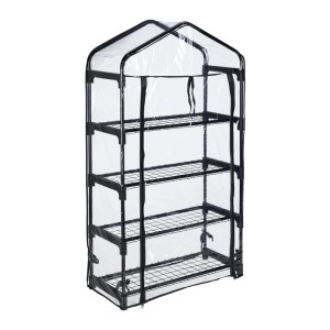 Relaxdays Foliengewächshaus Stahl Kunststoff Schwarz Transparent Stecksystem 125 cm x 69 cm x 29 cm 2,8 kg