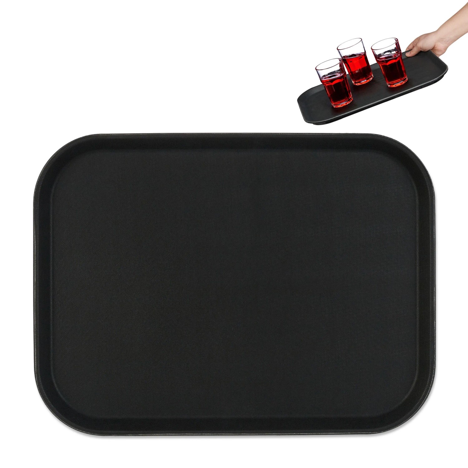 Relaxdays Serviertablett Kunststoff Gummi Schwarz Rutschfest 2 cm x 41 cm x 30 cm 0,6 kg