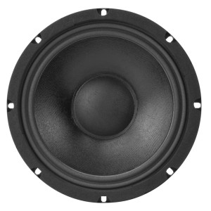 Schwarzer Rockwood Subwoofer (Ø 200mm) mit Doppelschwingspule für kraftvollen Bass.