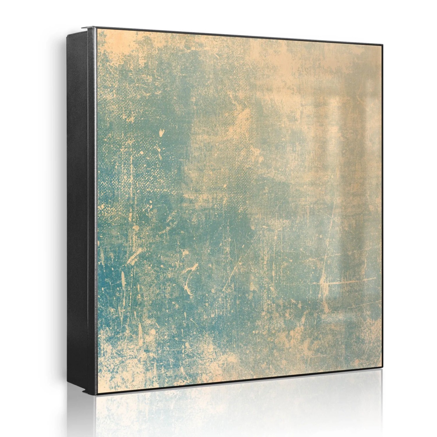 Banjado Großer Schlüsselkasten Metall 30x30cm Schwarz Scharnier Links 50 Haken Beschreibbar Magnetisch Motiv Patina Grün