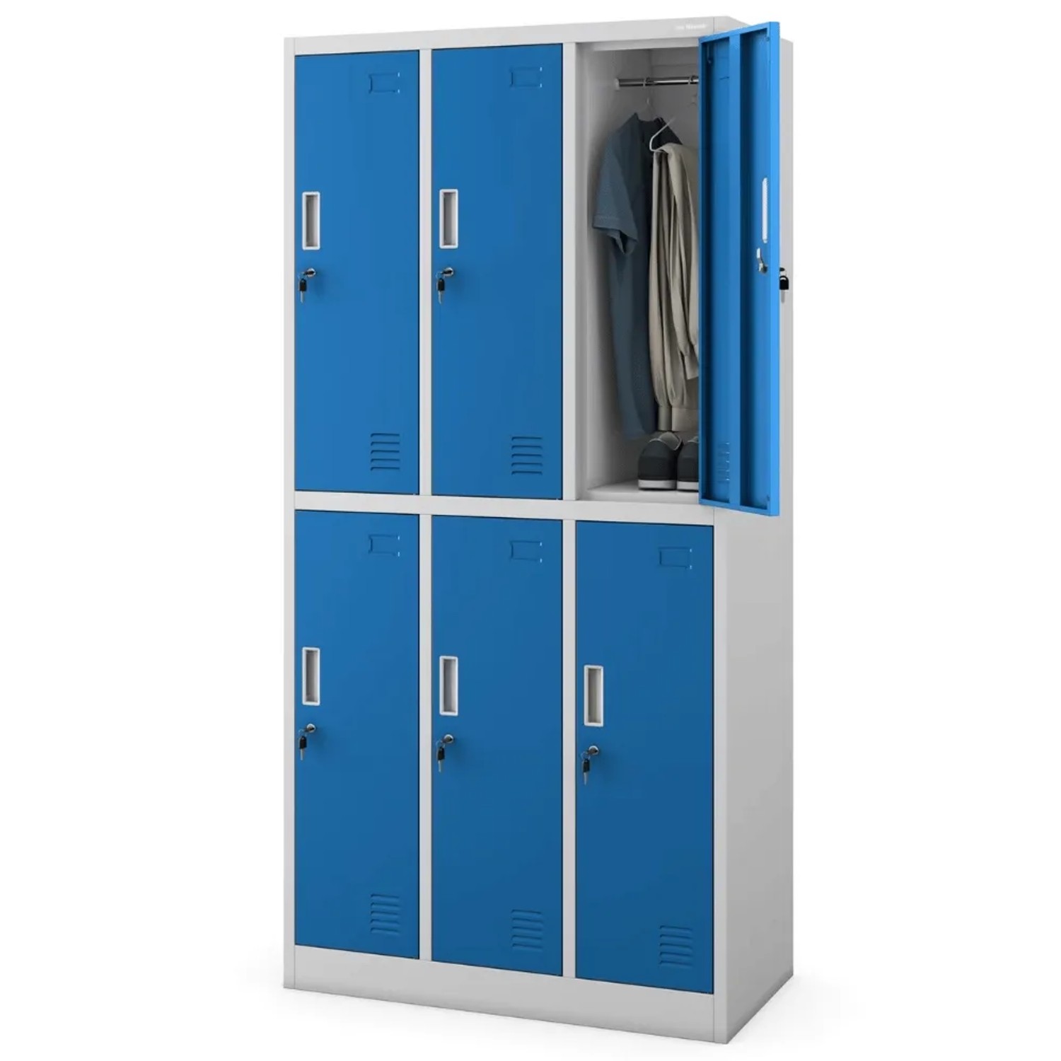 JAN NOWAK Umkleideschrank Spind IGOR 6 Abteile 185 x 90 x 45 cm Grau-Blau