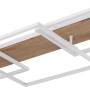 Moderne LED-Deckenleuchte Vanni in Holzfarben/Weiß, 95x40 cm, mit weißem Metallrahmen und Holzoptik.