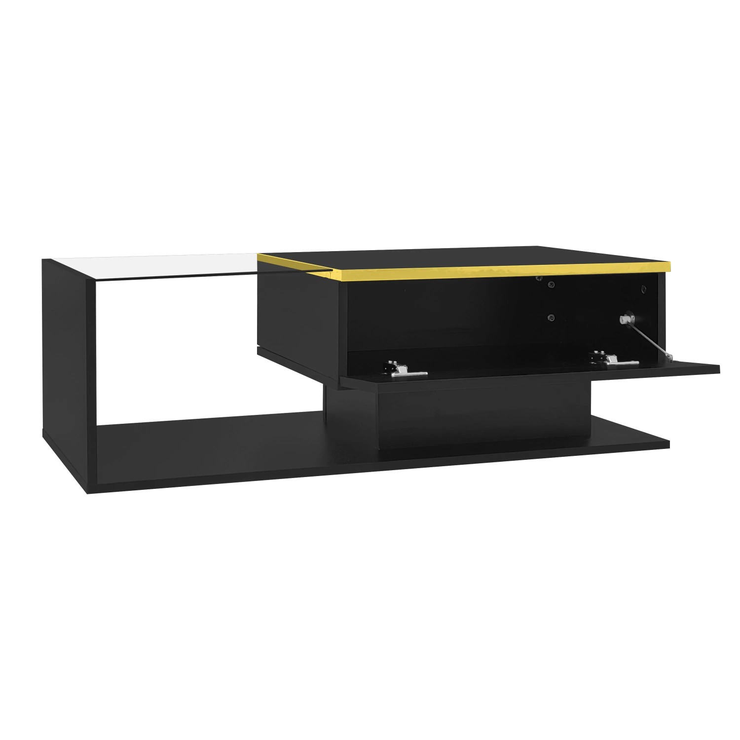 Okwish Couchtisch Beistelltisch Mit Glas Und Led-Effekt 100 × 50 Cm Schwarz