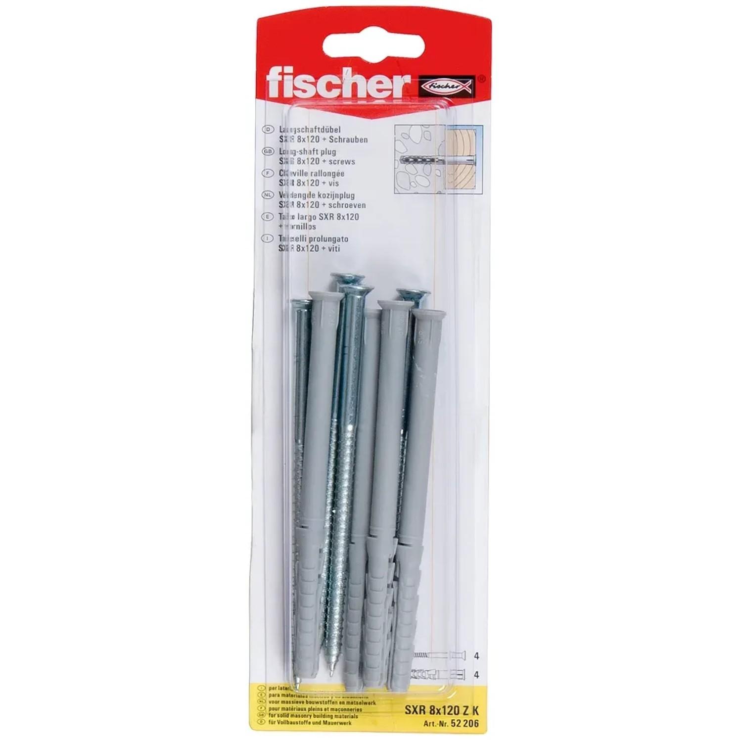 Fischer Langschaftdübel SXR 8 x 120 Z K, 4 Stück, für Voll- und Lochbaustoffe.