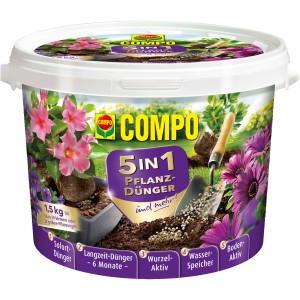 Compo 5in1 Pflanz-Dünger 1,5kg im Eimer: Langzeitdünger für gesundes Pflanzenwachstum im Garten.