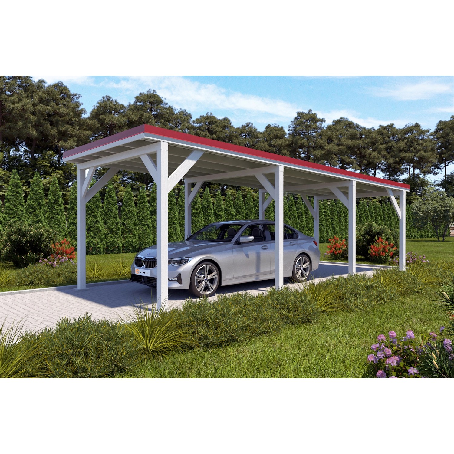 Holzbrüder Carport Ralf 26m² Reinweiß-Rot günstig online kaufen