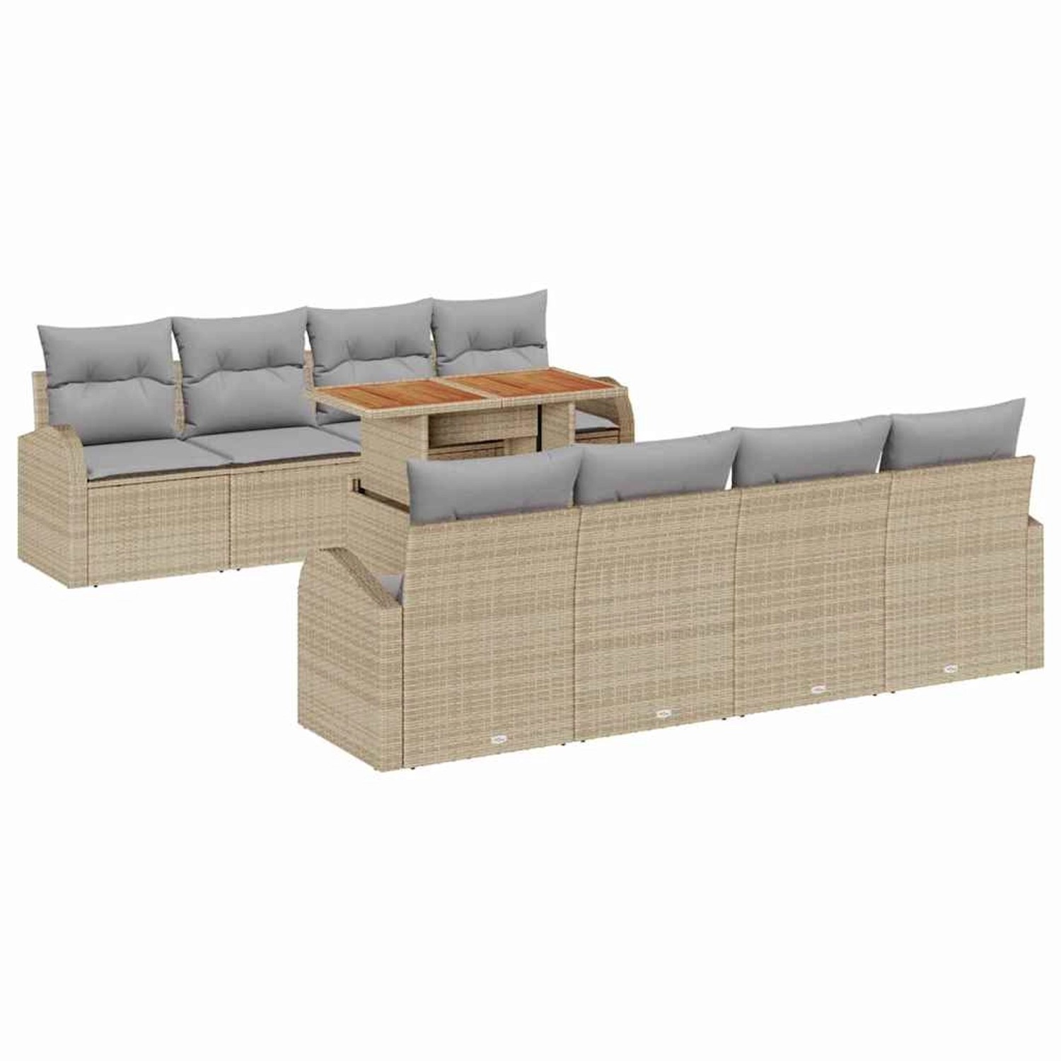 vidaXL Garten-Sofa-Set mit Speicher 9-Tlg Beige Poly Rattan 3358296 günstig online kaufen